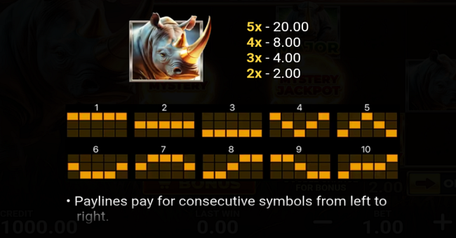 rhino coins hit the bonus paytable paytable