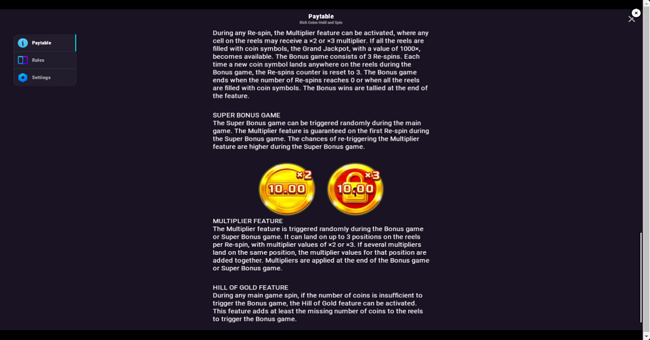 rich coins hold and spin paytable 3 paytable