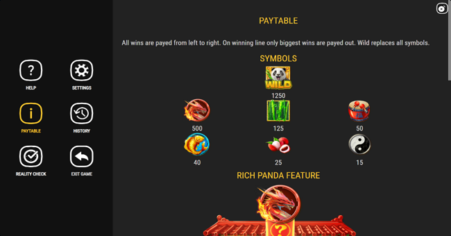 rich panda paytable paytable