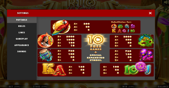 rio 40 graus paytable paytable