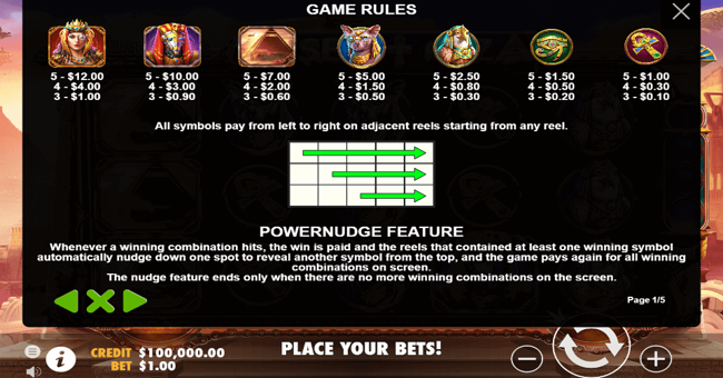 rise of giza powernudge paytable paytable