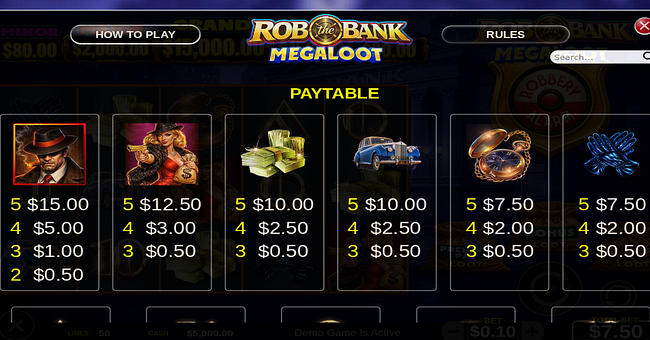 rob the bank megaloot paytable1 1 paytable