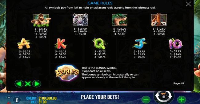 rock vegas 1 paytable