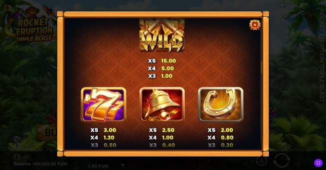 rocket eruption triple blast paytable 1 paytable