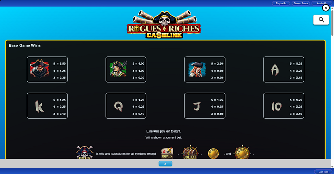 rogues riches cashlink paytable paytable
