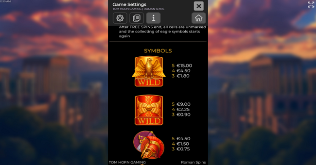 roman spins paytable 1 paytable