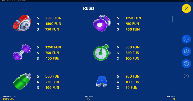 ronny vs donny paytable 1 paytable