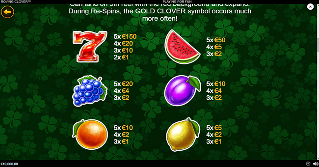 roving clover paytable 2 paytable