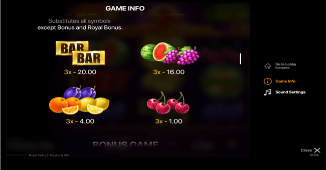 royal coins 2 hold and win paytable 2a paytable