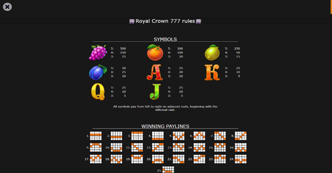 royal crown 777 paytable 1 paytable