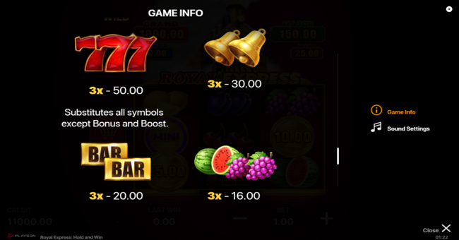 royal express hold and win paytable 1 paytable