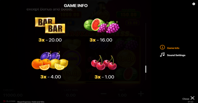 royal express hold and win paytable 2 paytable