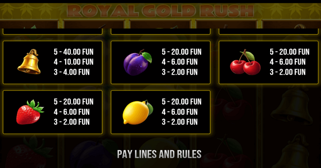 royal gold rush paytable 2 paytable