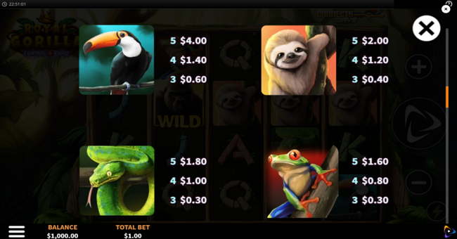 royal gorilla paytable 1 paytable