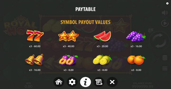 royal hot paytable 1 paytable