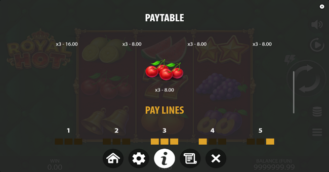 royal hot paytable 2 paytable