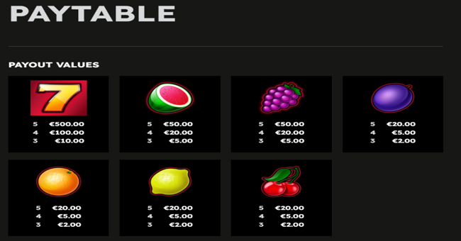 royal seven deluxe paytable paytable