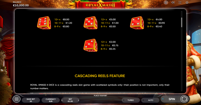 royal xmass 2 dice paytable 2 paytable