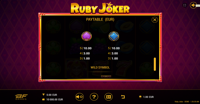 ruby joker paytable 6 paytable