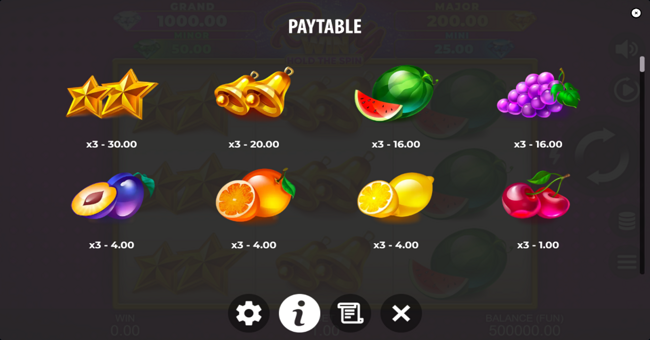 ruby win hold the spin paytable 1 paytable