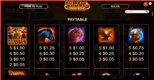 rumble rumble triple shot paytable 1 paytable
