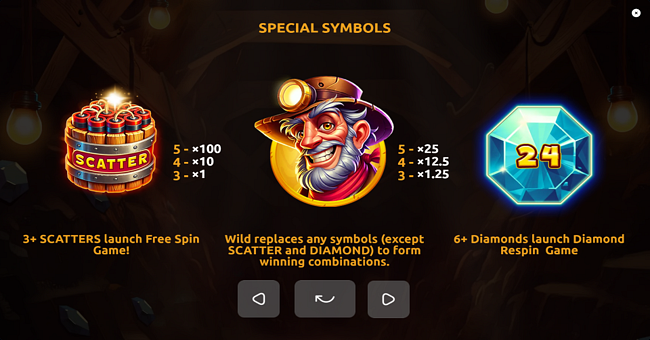 rush for diamonds hold and win paytable 2 paytable