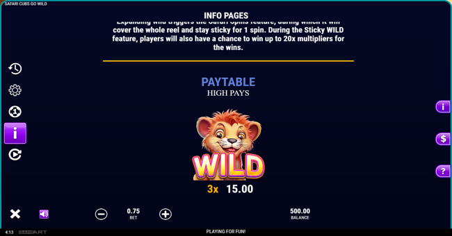 safari cubs go wild paytable 1 paytable