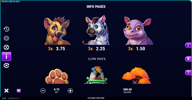 safari cubs go wild paytable 2 paytable