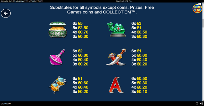 sahara riches megaways collect em paytable 1 paytable
