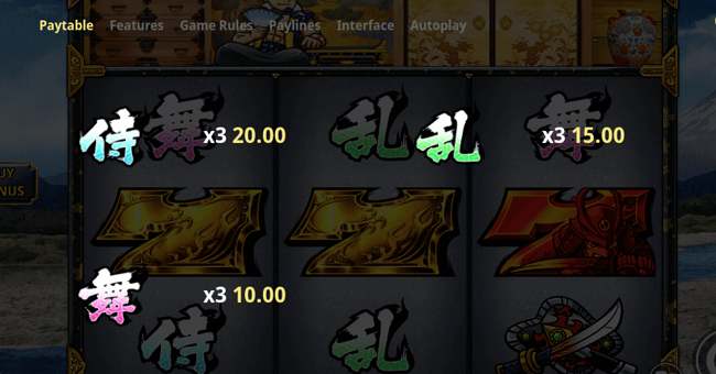 samurai rumble paytable2 paytable