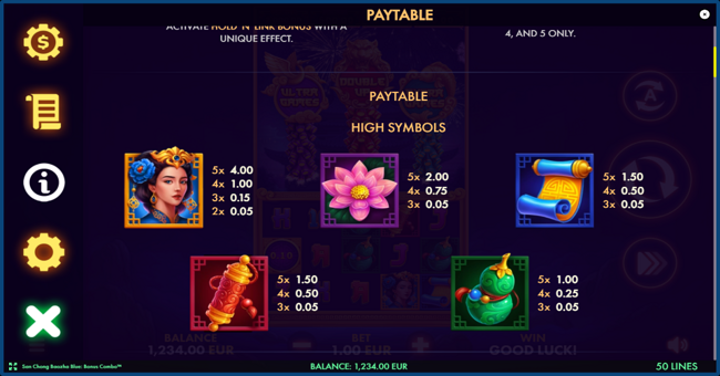 san chong baozha blue paytable 1 paytable