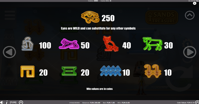 sands of treasure paytable paytable