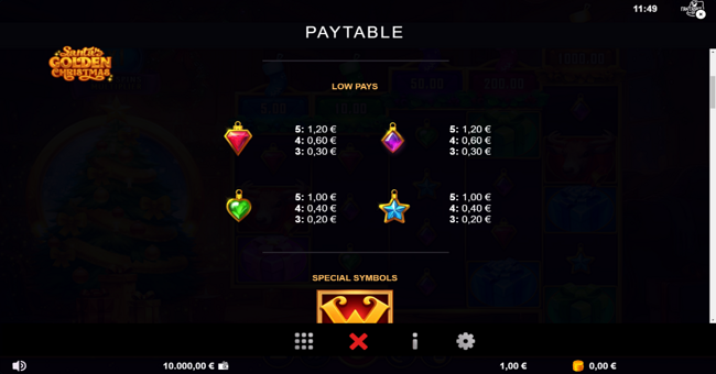santas golden christmas paytable 2 paytable