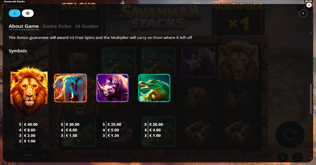 savannah stacks paytable 1 paytable