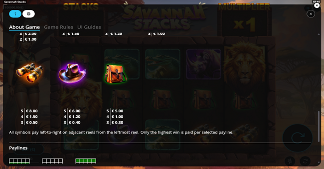 savannah stacks paytable 2 paytable