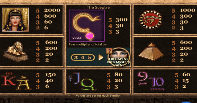 sceptre of cleo paytable 1 paytable