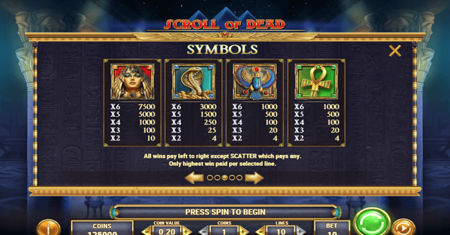 scroll of dead paytable 1 paytable