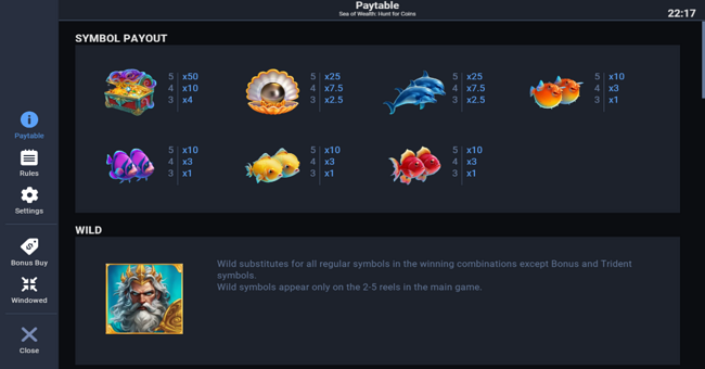 sea of wealth hunt for coins paytable paytable