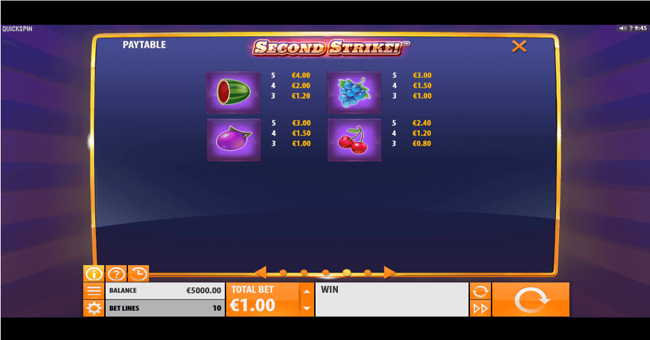 second strike 7 paytable 2 paytable