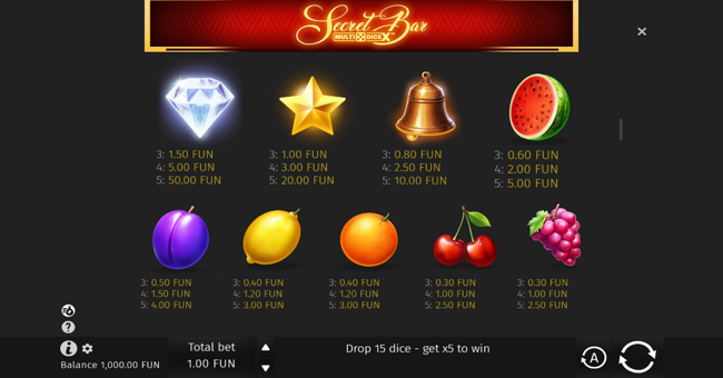 secret bar multidice x paytable paytable