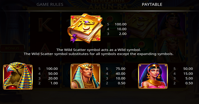 secret book of amun ra paytable 1 paytable