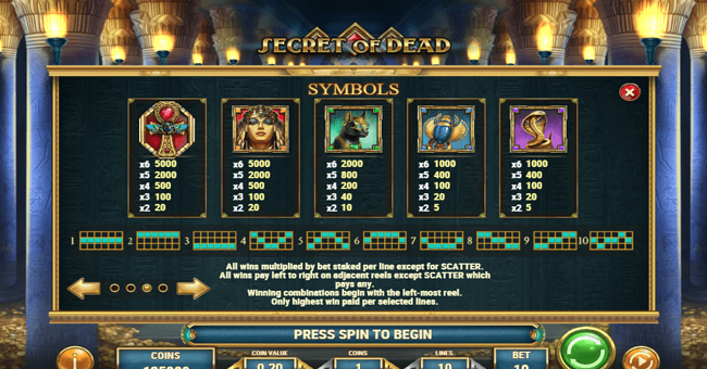 secret of dead paytable 1 paytable