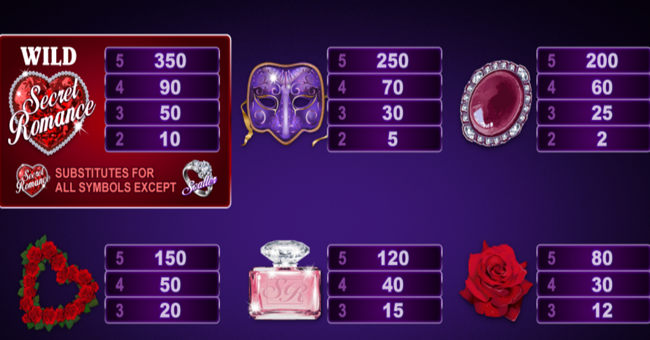 secret romance paytable 1 paytable