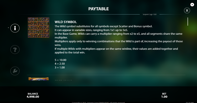 serpent cage paytable 1 paytable