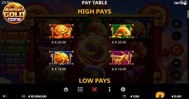 serpent gold coins paytable 1 paytable