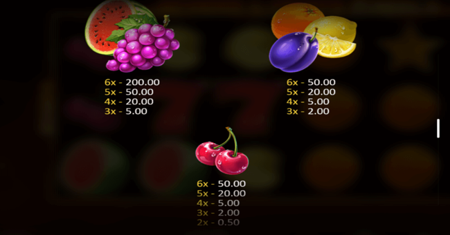 sevens and fruits 6 reels paytable 2 paytable