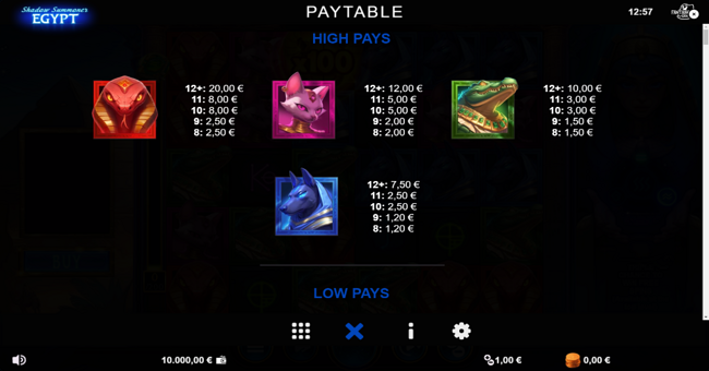 shadow summoner egypt paytable 2 paytable