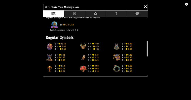 shake your mummymaker paytable paytable