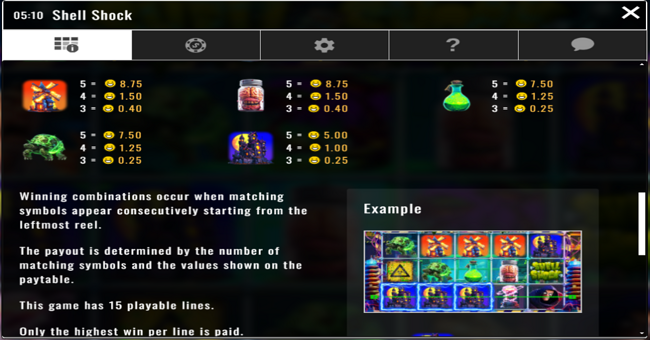 shell shock paytable 3 paytable