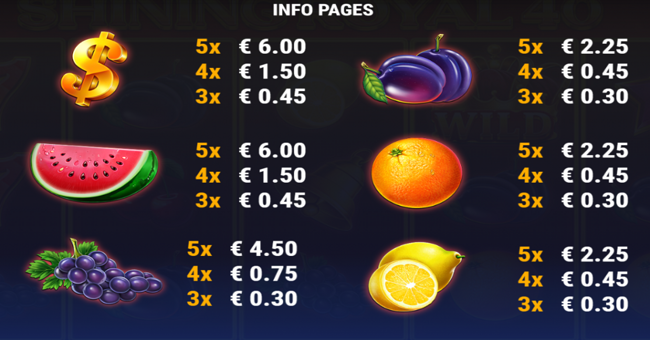 shining royal 100 wild paytable 2 paytable